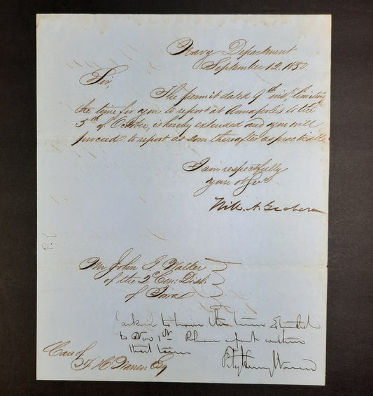 1850 Fitz Henry Warren & Secretary of Navy William Alexander Graham duo-signed letter