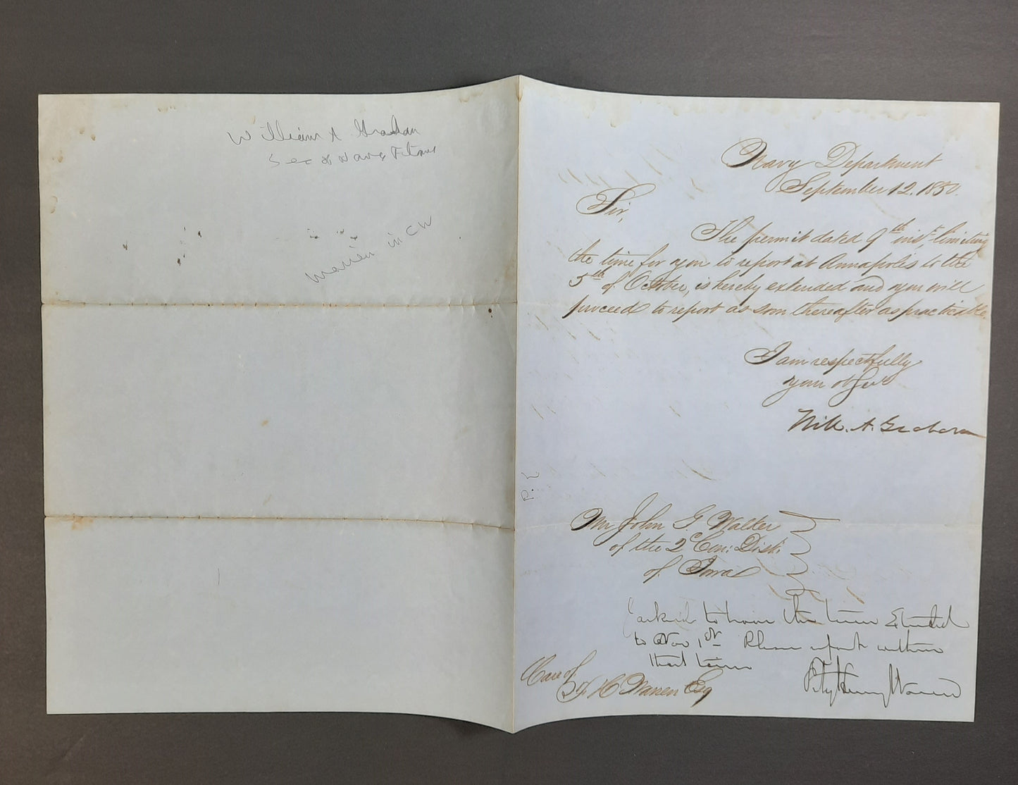 1850 Fitz Henry Warren & Secretary of Navy William Alexander Graham duo-signed letter