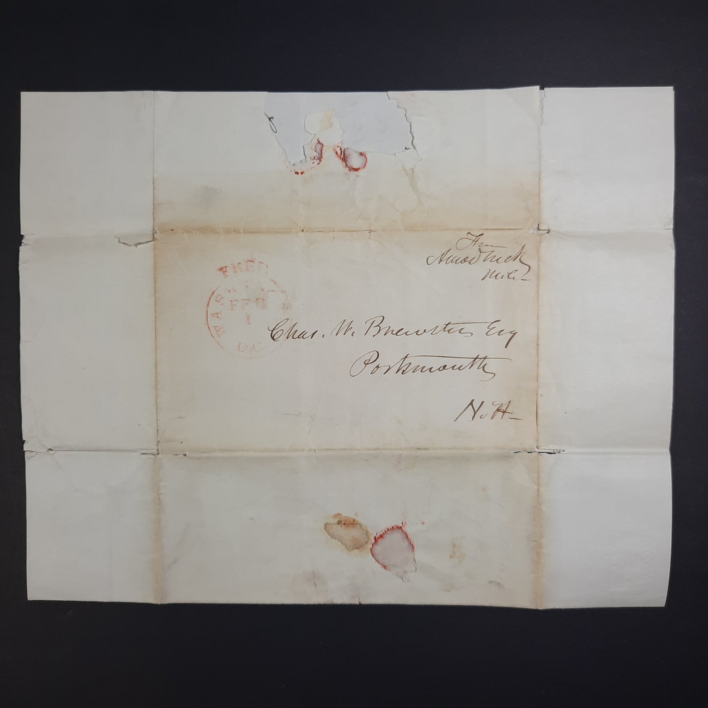 1851 ALS Amos Tuck Congress, New Hampshire, Washington, free franked cover & signed letter to Charles M. Brewster, Portsmouth