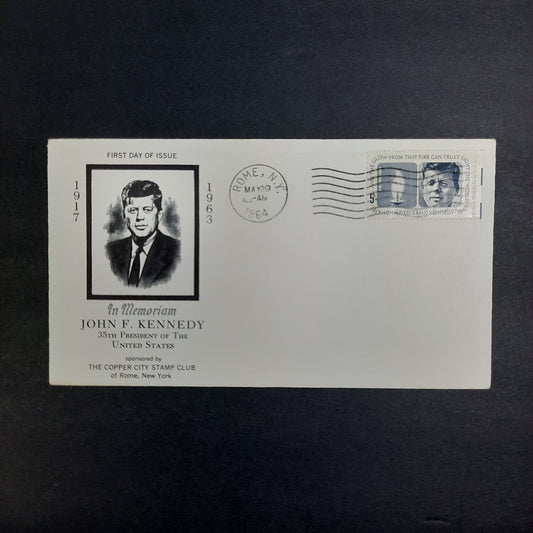 1964 Mourning Cover Cachet by Rome, NY Copper City Stamp Club, John F. Kennedy Birthday Issue FDC