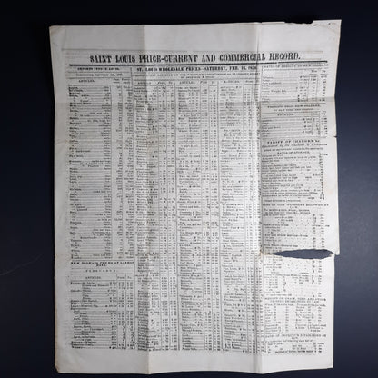 1850 Saint Louis Missouri Commodities Price list