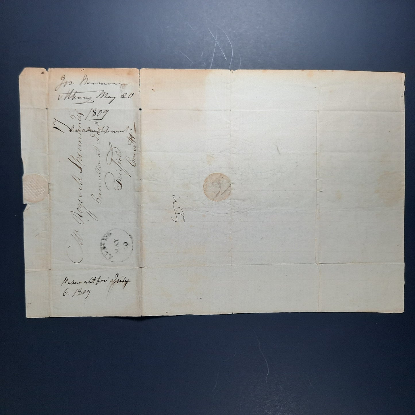 1809 Josiah Sherman signed letter to brother Roger Minott Sherman, ALS w Albany NY CDS to Fairfield Connecticut