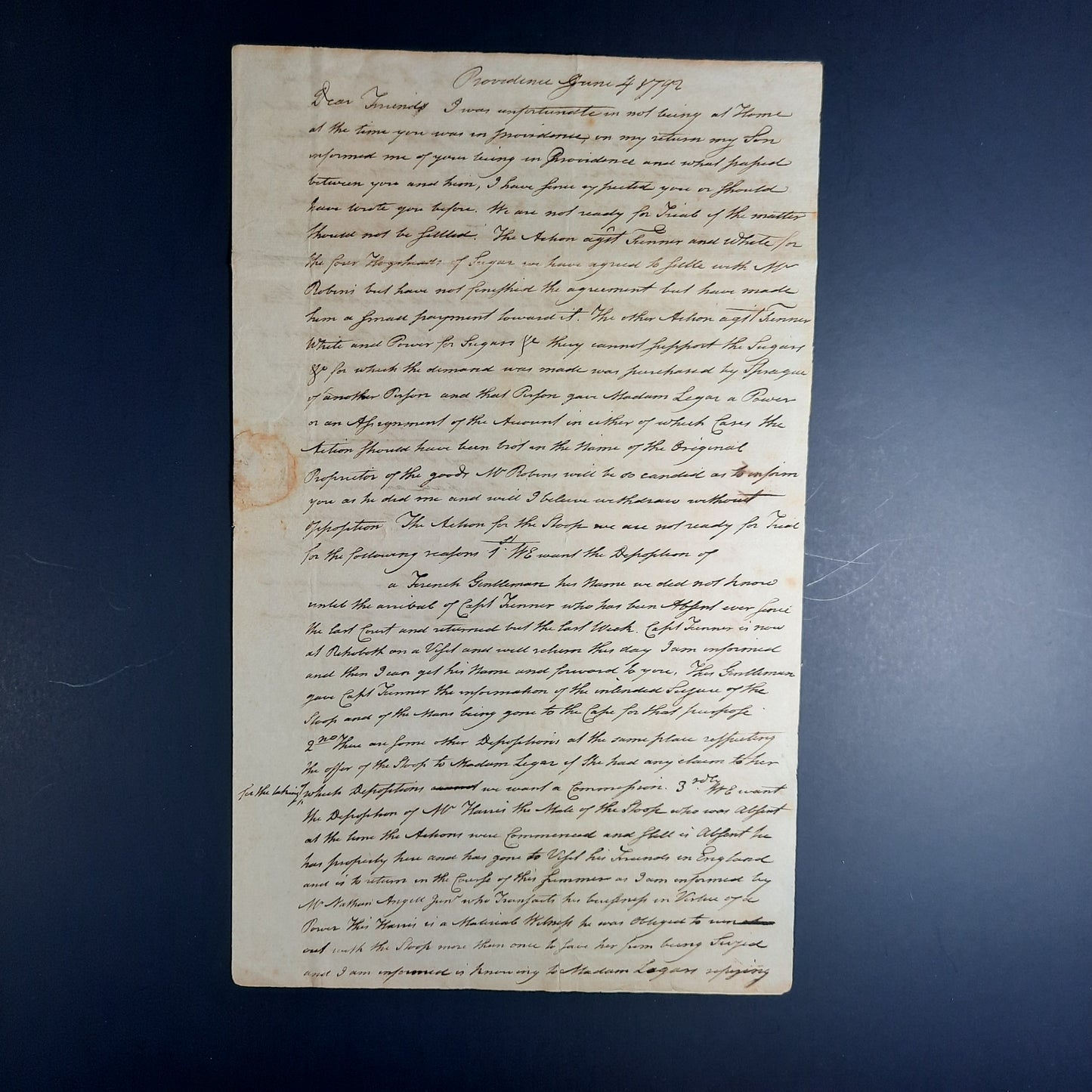 1792 Anti-Federalist Rhode Island Governor Arthur Fenner signed 2 page letter to US Attorney William Channing