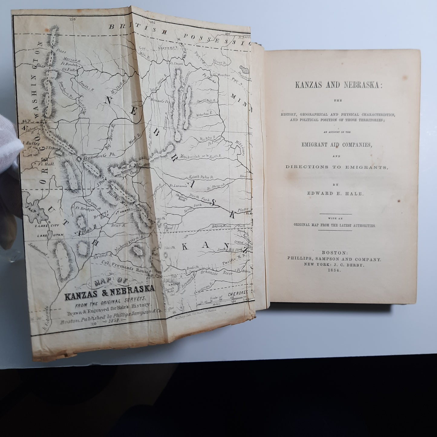 1854 New England Emigrants Account & Guide to Kanzas & Nebraska Territories, Edward Hale, with map, 1st Edition (Kansas)