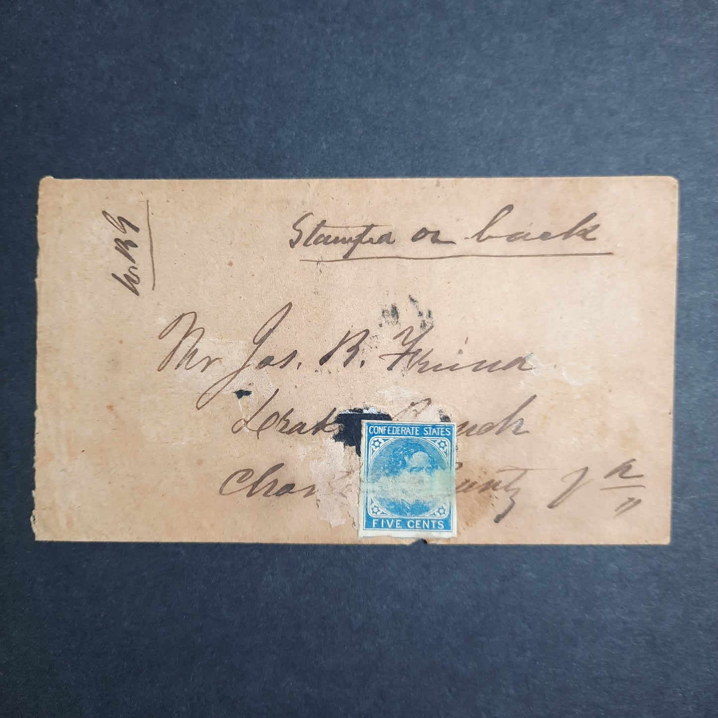 1862 Confederate States "Stamps on back" cover, Richmond, Virginia OCT 20 1862 cancellation to James Friend, Drake Branch, Charles County, VA CSA