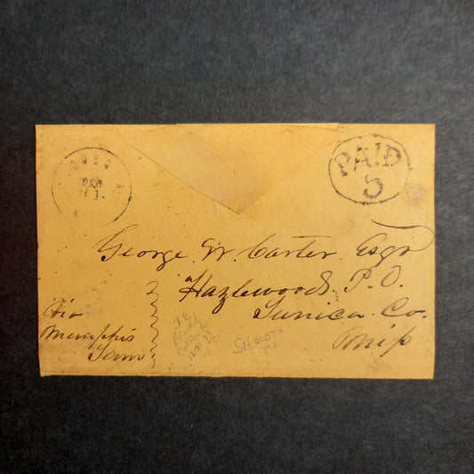 1861-5 Confederate States Shoobota (Shubuta) Mississippi Oval PAID 5 Civil War Cover to George W Carter, Hazelwood Post Office, Tunica County, MS