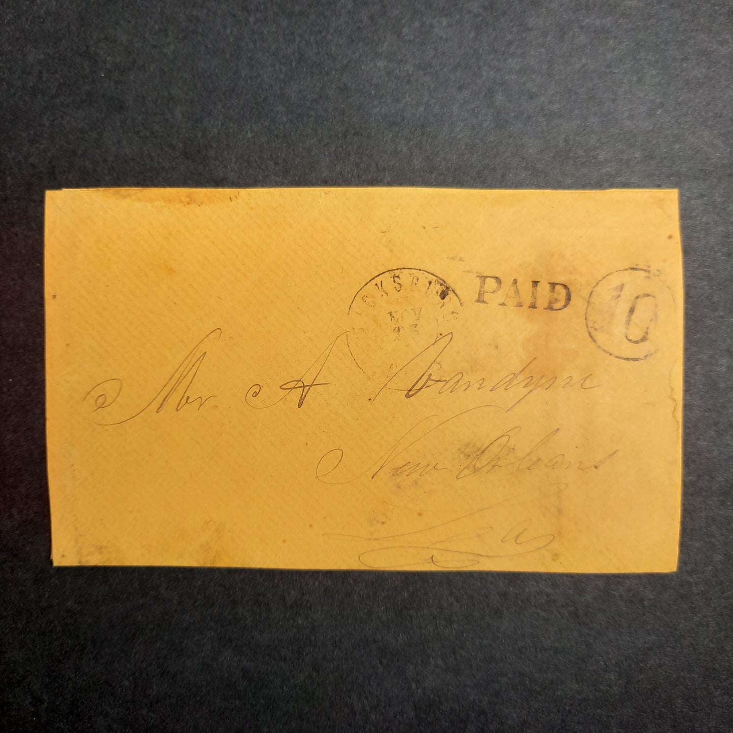 1862-3 Confederate States cover Vicksburg, Mississippi Double Circle CSA Paid 10 Circled to New Orleans, Louisiana