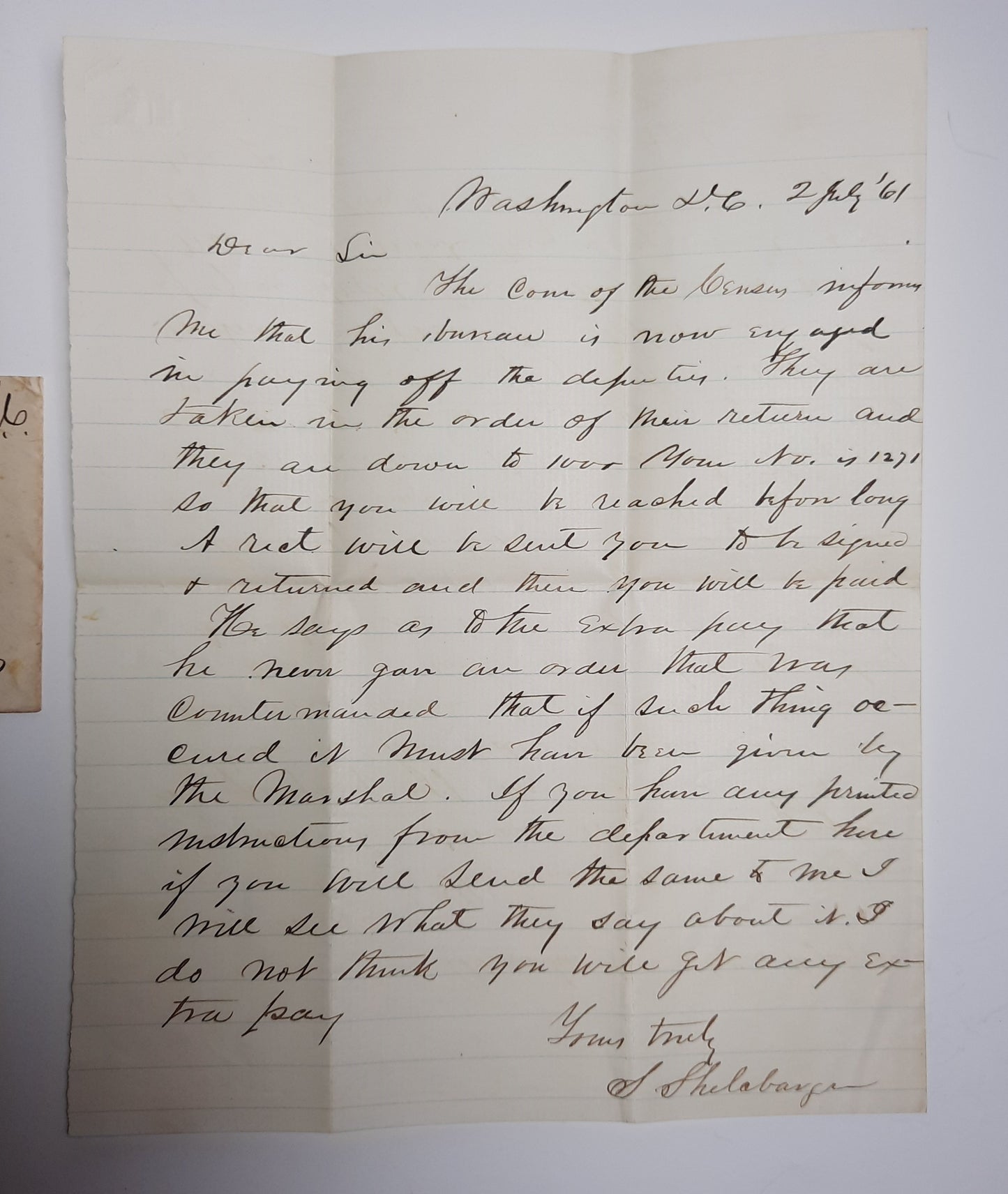 1861 US Representative Samuel Shellabarger MC Congressional free frank cover & letter signed July 2 to John Keifer, Springfield, Ohio