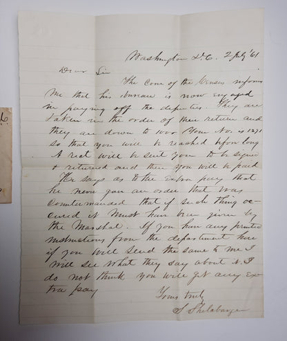 1861 US Representative Samuel Shellabarger MC Congressional free frank cover & letter