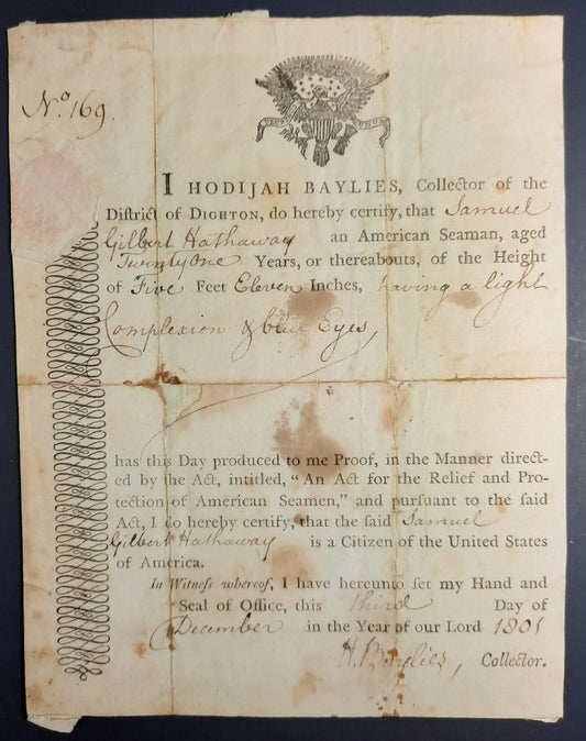 1801 Hodijah Baylies Signed American Citizenship Document