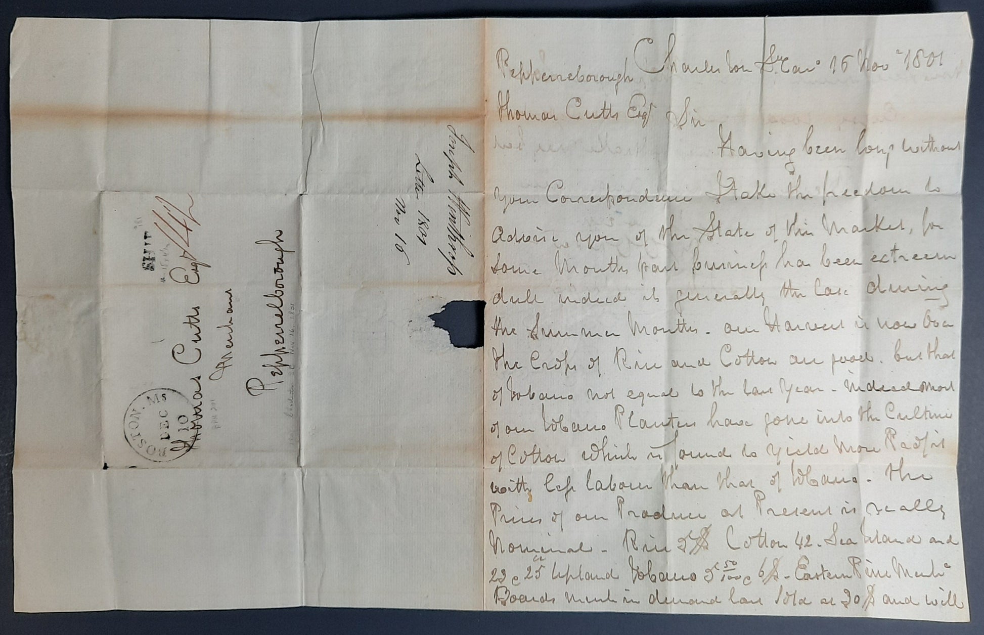 1801 Joseph Winthrop Charleston South Carolina signed letter