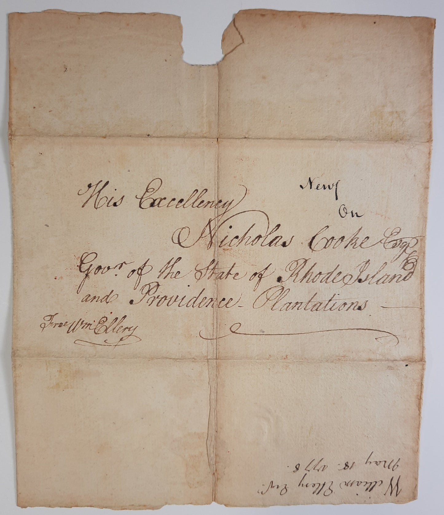 1778 William Ellery, Declaration of Independence Signer, Wartime Autograph, Free Frank, Public Service