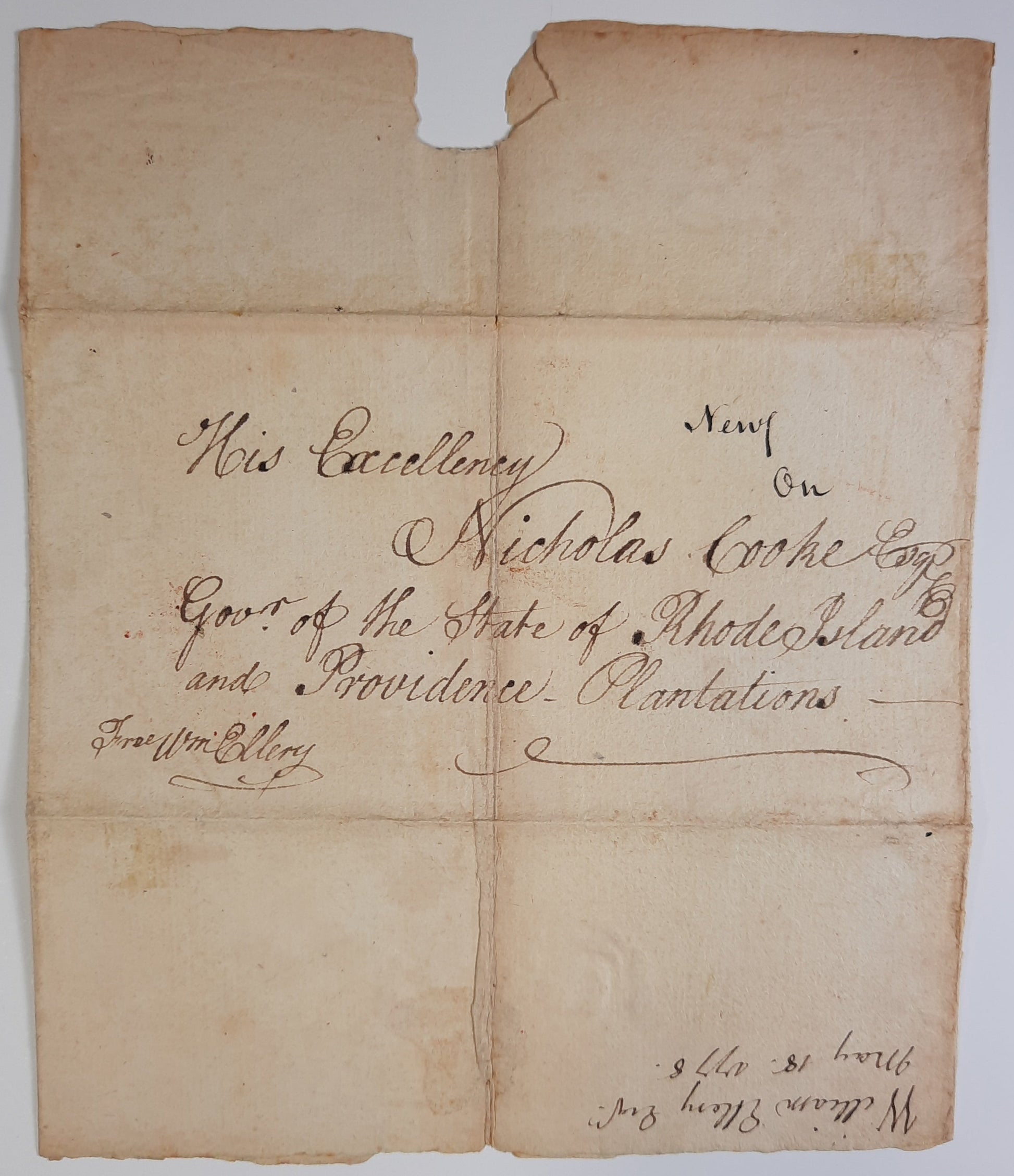 1778 William Ellery, Declaration of Independence Signer, Wartime Autograph, Free Frank, Public Service