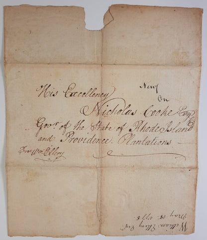 1778 William Ellery, Declaration of Independence Signer, Wartime Autograph, Free Frank, Public Service