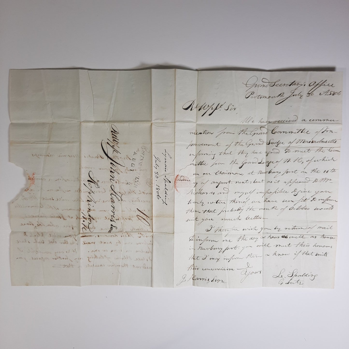 1806 Dr. Lyman Spalding, ALS Autograph Letter Masonic (physician pioneer in vaccinations & pharmacopoeia)